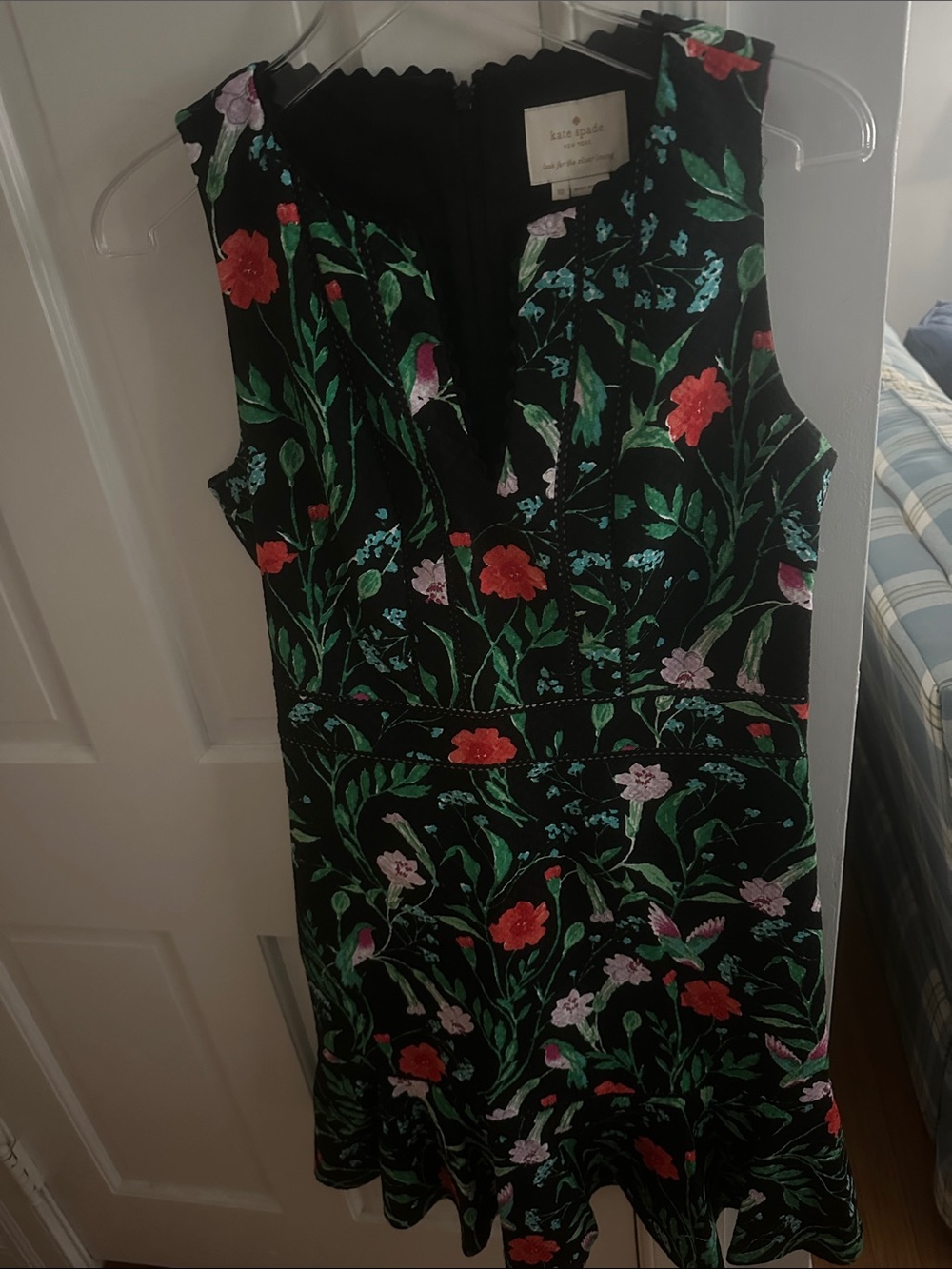 kate spade Black Floral Scalloped Neck Fit-and-Flare Dress